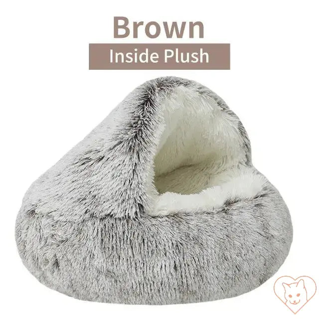 Soft Plush 2-in-1 Cat Bed in grey with cozy nest design for ultimate comfort.