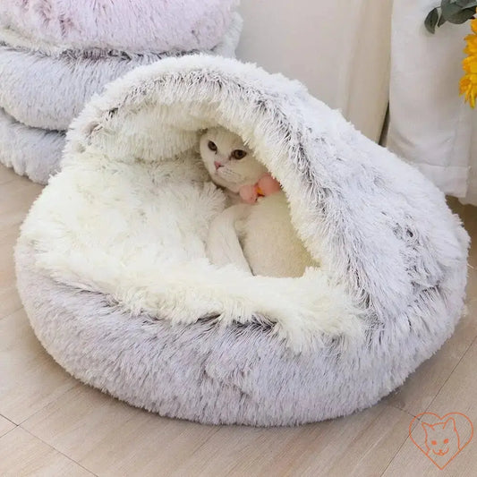 Soft Plush 2-in-1 Cat Bed with Cover, cozy cat bed for small pets providing comfort and warmth.