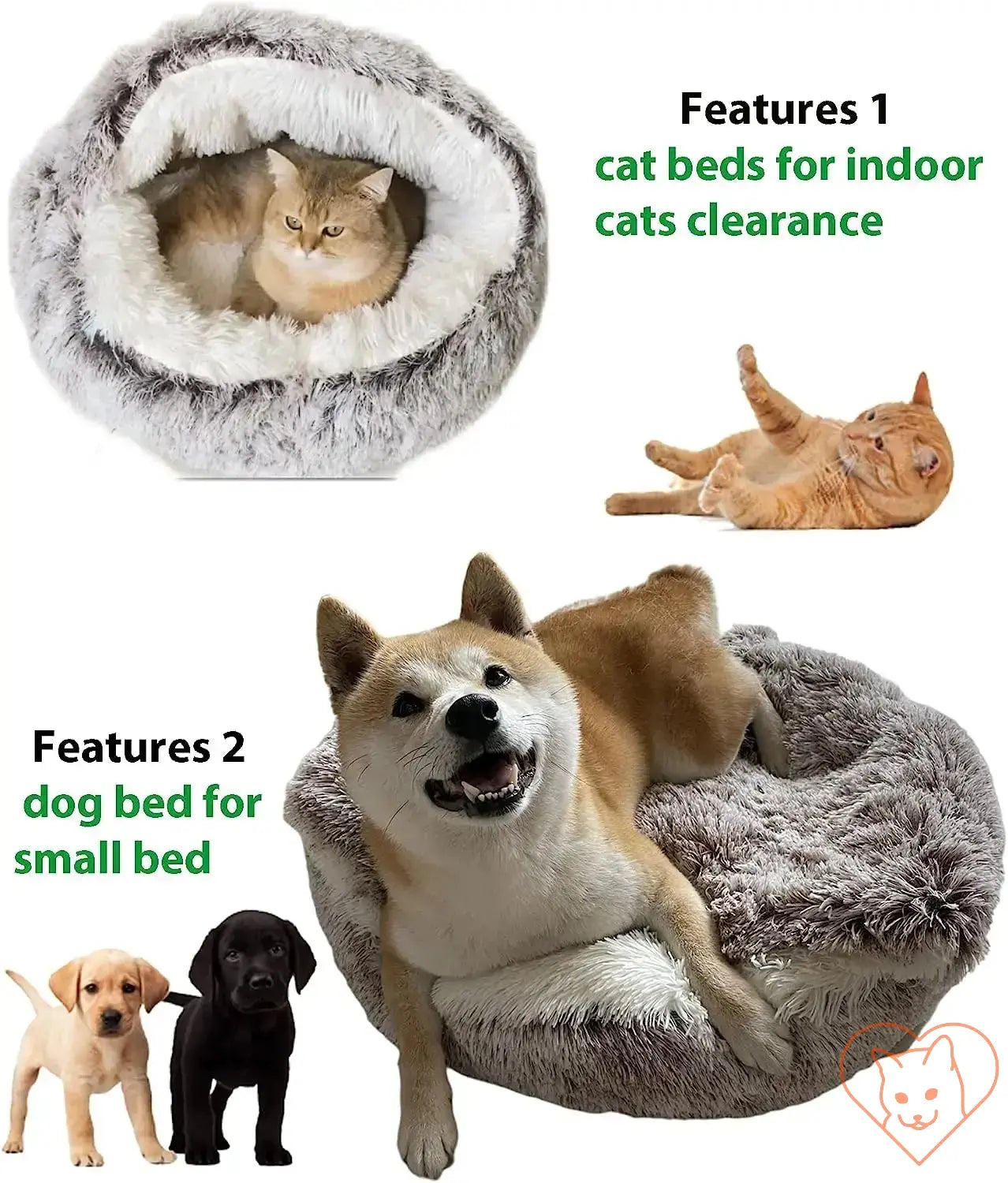 Soft Plush 2-in-1 cat bed, ideal for indoor cats and small dogs, showcasing its cozy nest and open mattress features.