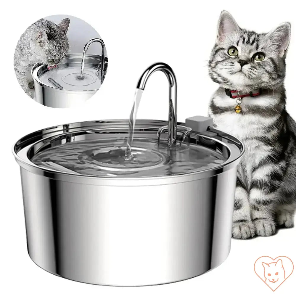 Stainless Steel Cat Water Fountain with flowing water, designed for healthy hydration for pets.