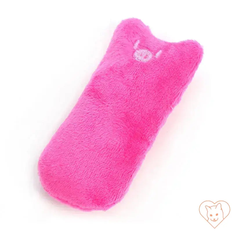 Teeth Grinding Catnip Chew Toy in pink plush, designed for interactive play and dental health for cats.