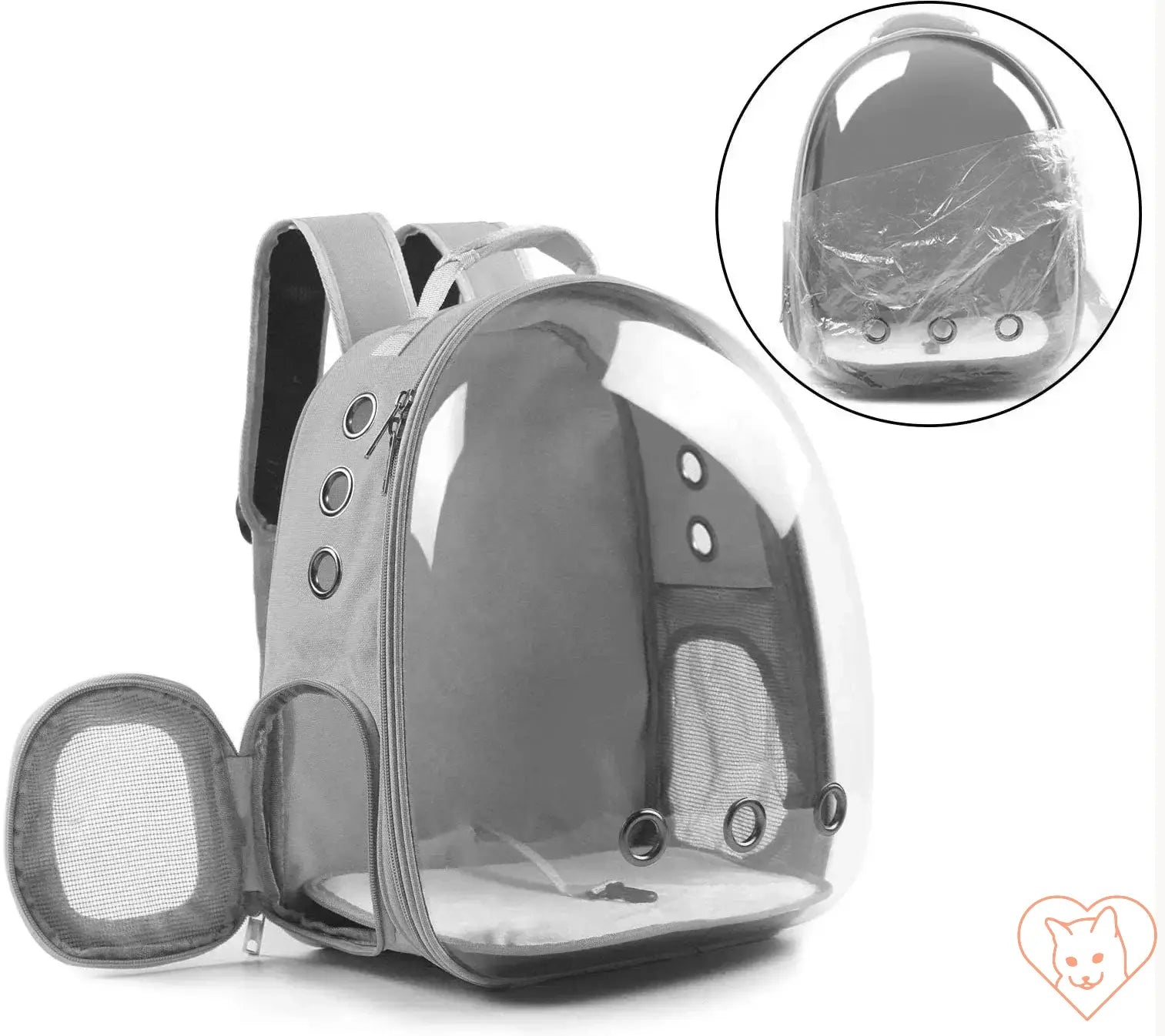 Transparent capsule cat carrier backpack with breathable design and bubble window, perfect for small pets.