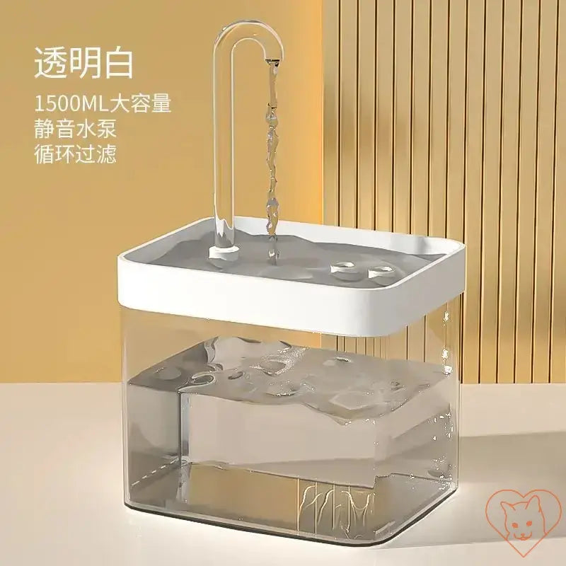 Ultra-Quiet 1.5L cat water fountain with transparent design and adjustable flow feature.