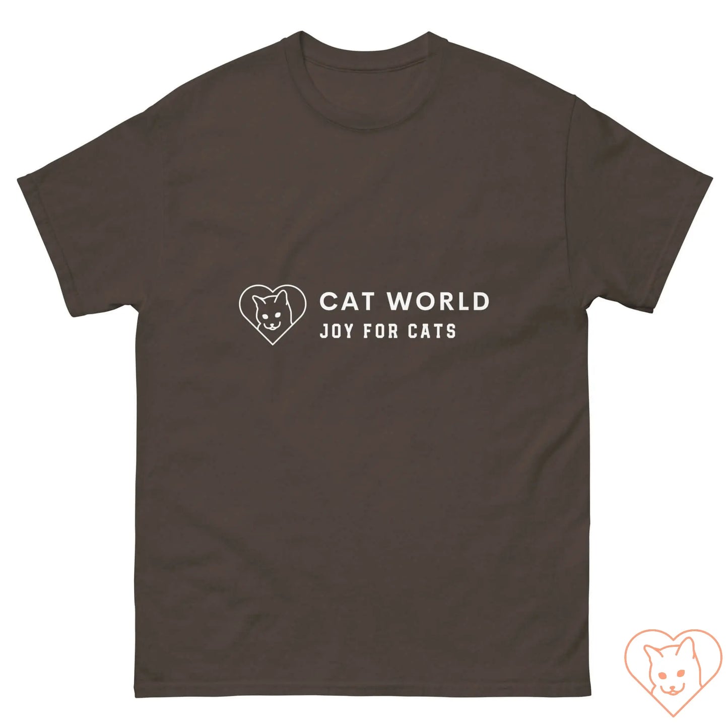 Unisex classic tee featuring the Cat World logo, promoting joy for cats in a stylish and comfortable design.