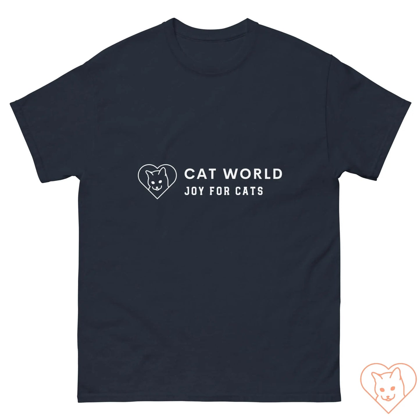 Unisex Classic Tee in black featuring Cat World logo and "Joy for Cats" text, perfect for cat lovers.