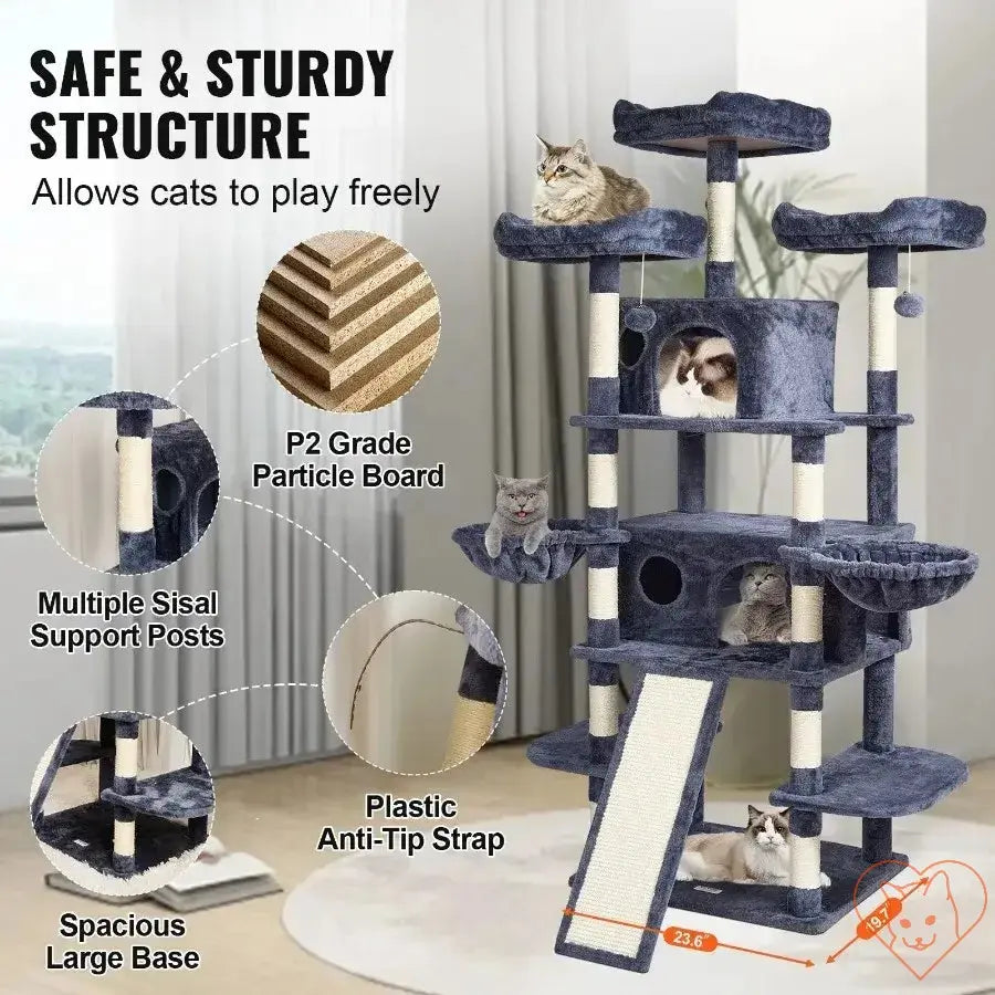 VEVOR 68.5" Cat Tower featuring multi-level design, strong structure, and integrated scratching posts for indoor cats.