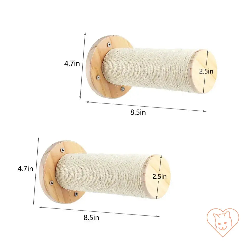 Wall-mounted sisal scratching post dimensions, 8.5in length, 4.7in height, promotes healthy scratching for cats.