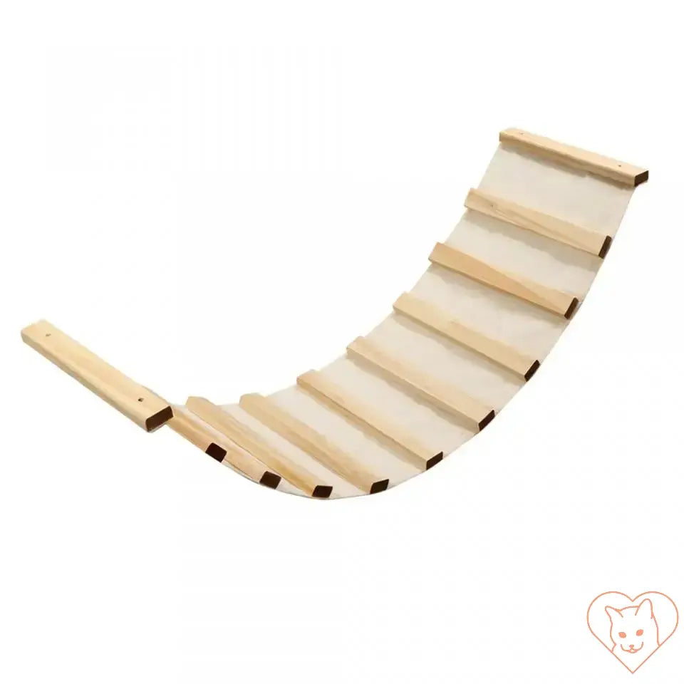 Wall-mounted cat climbing shelf made of natural pine wood with soft fabric for scratching and lounging.