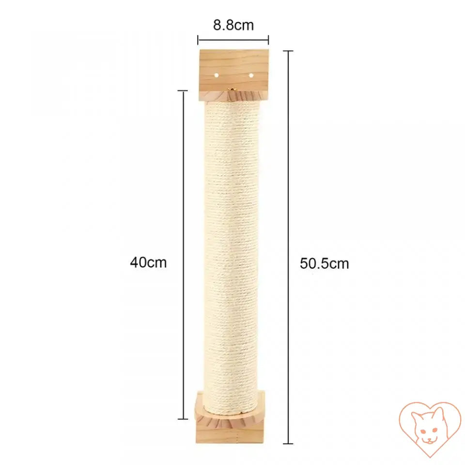 Dimensions of a wooden sisal cat scratch ladder, measuring 8.8cm wide, 40cm high, and 50.5cm tall.