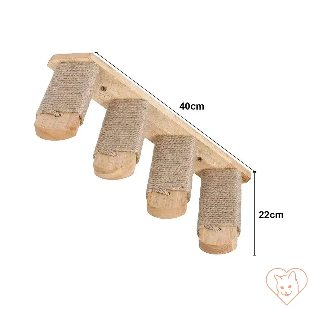 Wooden sisal scratch ladder for cats, measuring 40cm x 22cm, ideal for climbing and scratching.