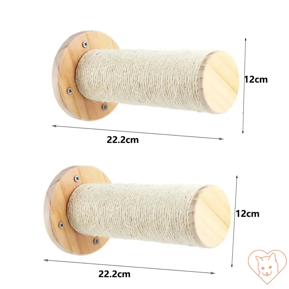 Wall-mounted scratching post set with natural fiber and solid wood design, perfect for feline play and claw care.