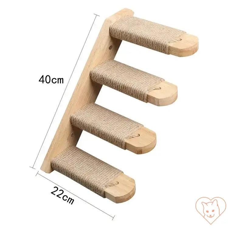 Wall-mounted cat tree climbing shelves, solid wood with scratching posts, 40cm height, ideal for feline play and exercise.