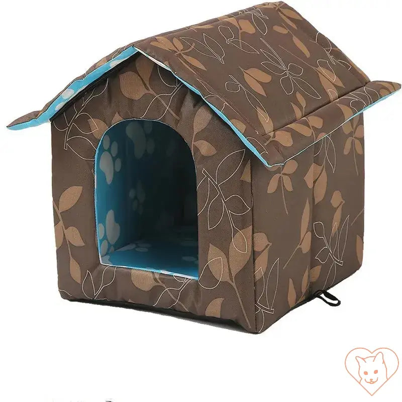 Waterproof outdoor cat house with floral design, collapsible and rainproof for pet shelter.