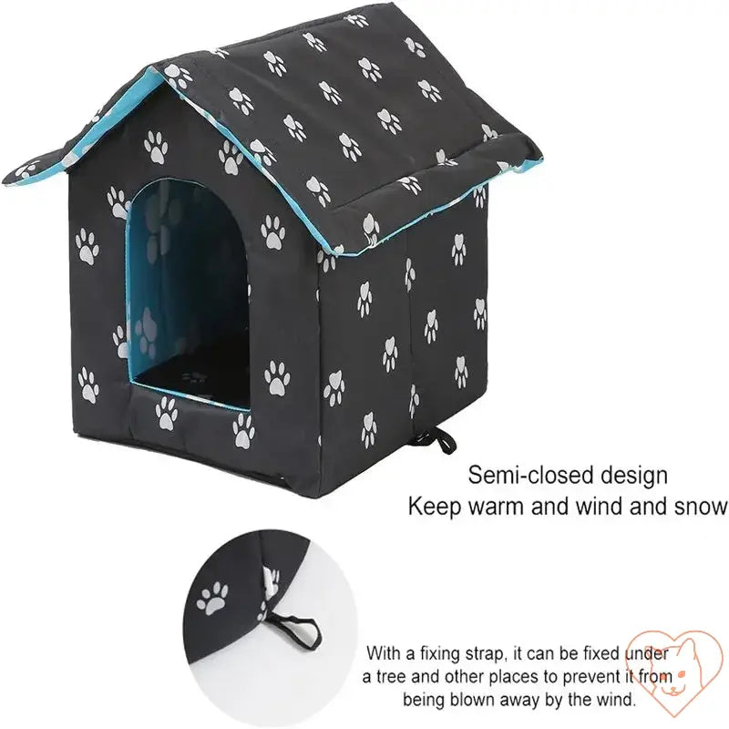 Collapsible waterproof outdoor cat house with semi-closed design, protecting pets from wind and snow.