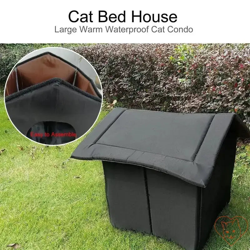 Large warm waterproof cat bed house, easy to assemble, perfect for outdoor comfort and shelter.