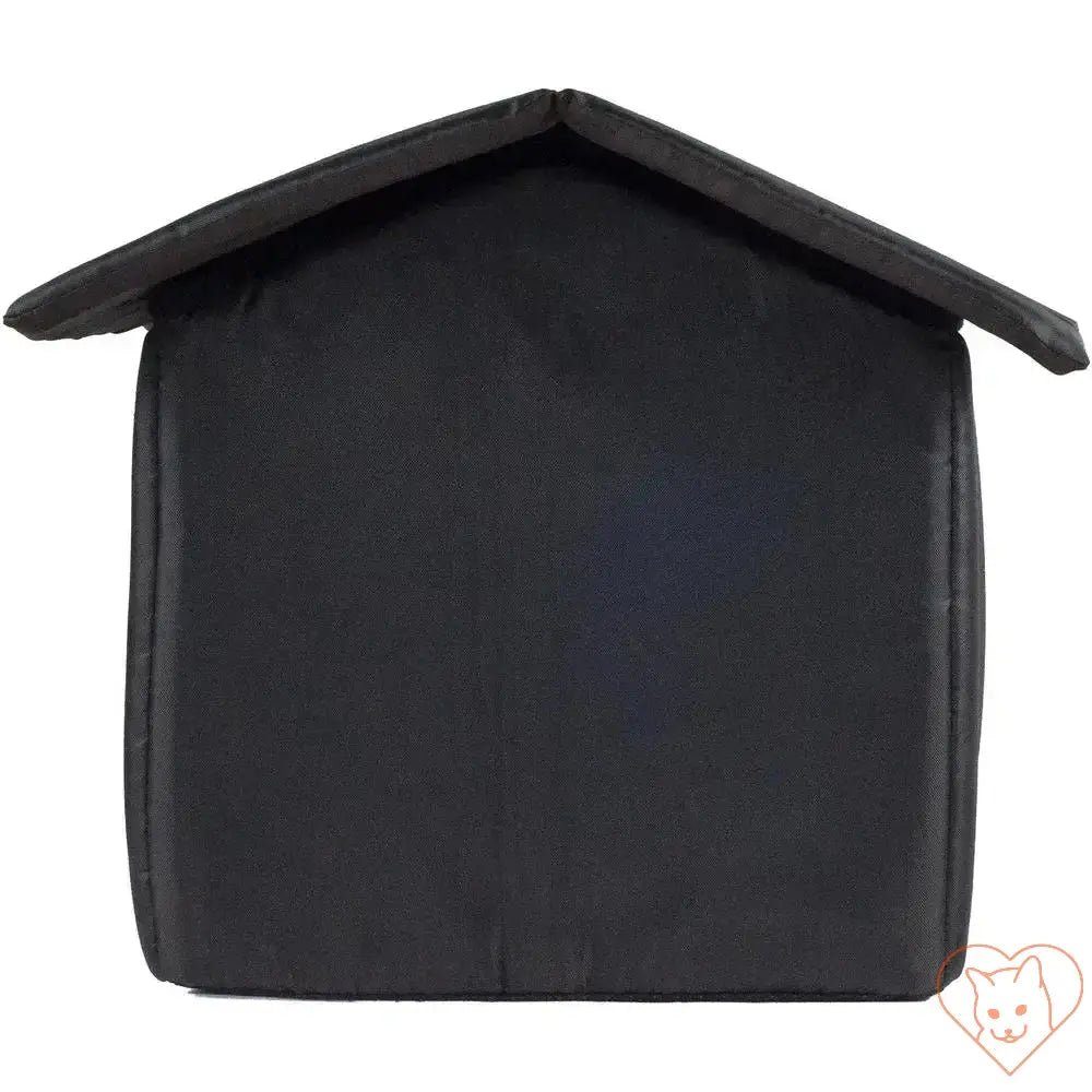 Waterproof outdoor cat house in black, portable and insulated for pet comfort in all weather conditions.