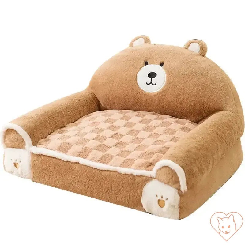 Winter plush cat bed designed like a cute bear, offering a soft and cozy resting place for small pets.