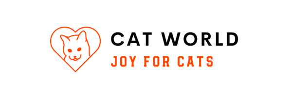 Logo of Cat World, featuring a heart shape and text 'Joy for Cats', symbolizing love for felines.